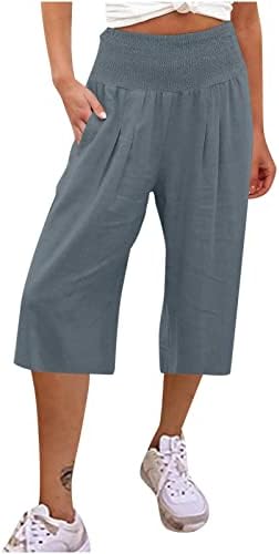 נשים רחב רגל קצוץ מכנסיים גבוהה מותן קפלים קל משקל קיץ מכנסיים כושר רופף מכנסיים רצים מכנסי טרנינג