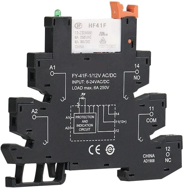 ANIFM RAIL מודול ממסר דק HF-41F משולב PCB MONT MONT GAY עם מחזיק ממסר 12V 24V 48V 110V 230V SOCKECT RELAY 6.2 ממ