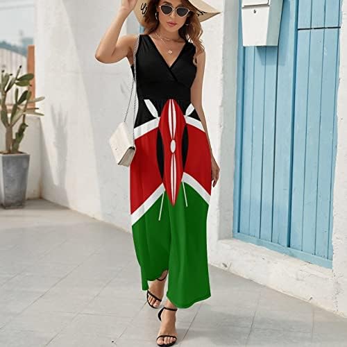 דגל קניה נשים אופנה קיץ צווארון מקסי שמלה רופפת ללא שרוולים טנק שמלות