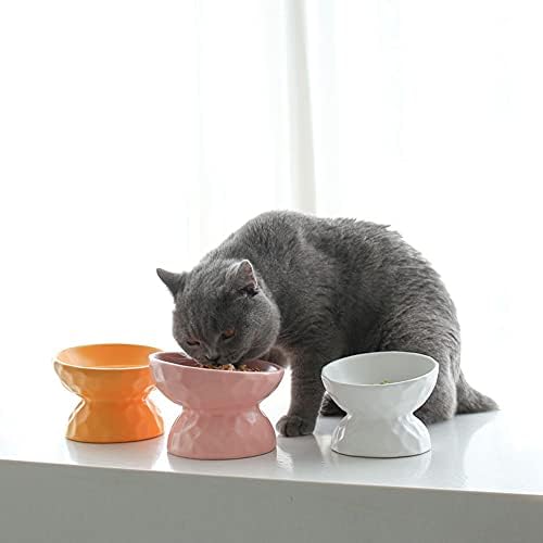 קערת חתול מוגבהת, קערות מזון מוגבהות לחתולים מקורה, קערות חתול קרמיקה ללא החלקה למזון ומים, טובות לעיכול, מגנות על עמוד