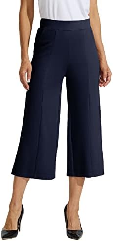 מכנסי קפרי מכנסיים של ויליט לנשים מכנסי יוגה רחב רגל רחבה מכנסי עבודה מזדמנים של קפריס מכנסיים מותחים מותניים גבוהים 21