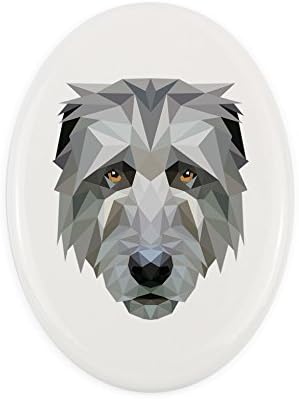 כלב זאב אירי, לוח קרמיקה מצבה עם תמונה של כלב, גיאומטרי