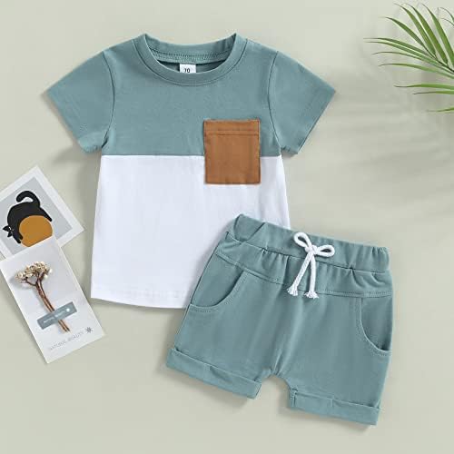 Sprifallbaby פעוט תלבושת קיץ תינוקת תינוקות, חולצת טריקו מפוסת צוואר שרוול קצרה עם מכנסיים קצרים מותניים אלסטיים 2 יחידות