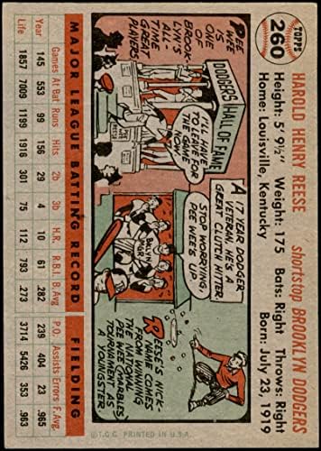1956 Topps 260 Pee Wee Reese Brooklyn Dodgers NM Dodgers